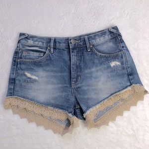 Free People Distressed Lace Denim Shorts